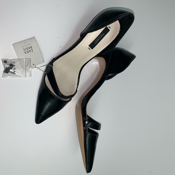 Zara Authentic Black Leather Heel Shoes Size 9 - Picture 8 of 9